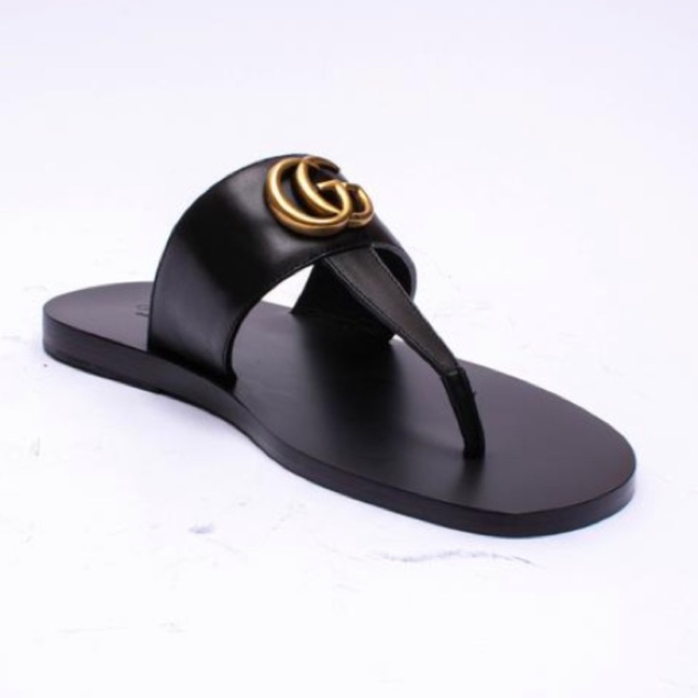Black Mens Metal Logo Flip-flops Sandals